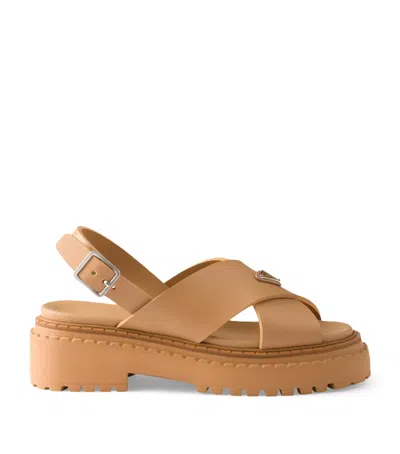 Prada Rubber Platform Sandals 55 In Brown