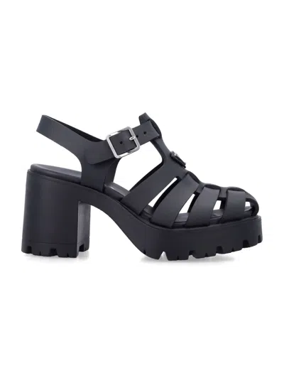 Prada Rubber Platform Sandals In Black