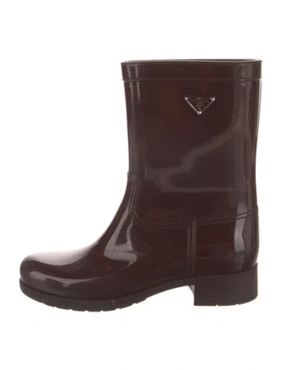 Pre-owned Prada Rubber Printed Rain Boots In Burgundy