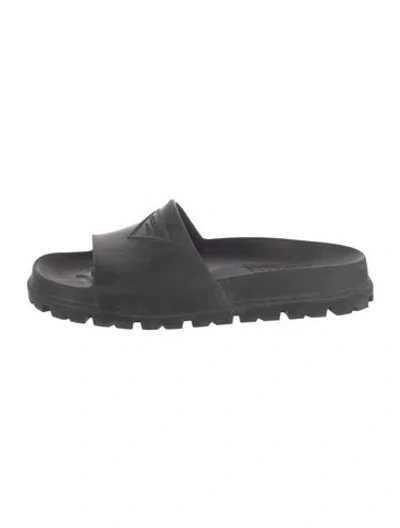 Pre-owned Prada Rubber Printed Slides In Black