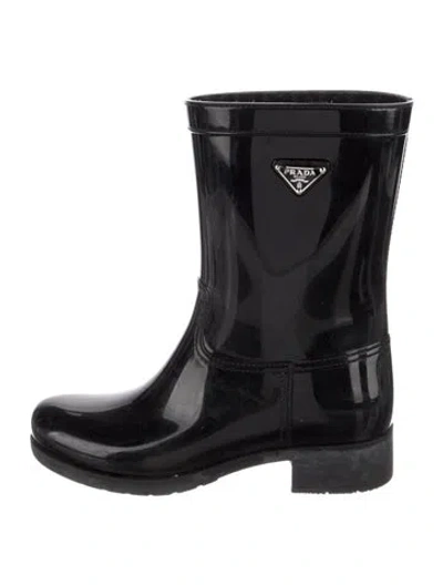 Pre-owned Prada Rubber Rain Boots In Black