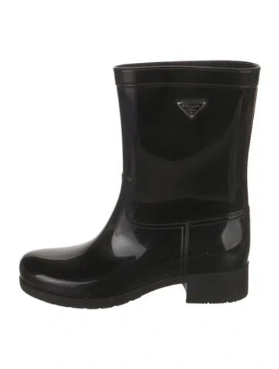 Pre-owned Prada Rubber Rain Boots In Black