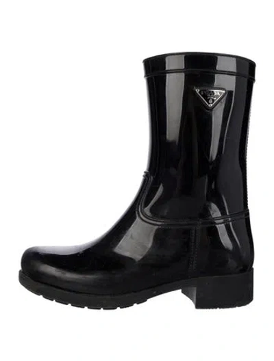 Pre-owned Prada Rubber Rain Boots In Black