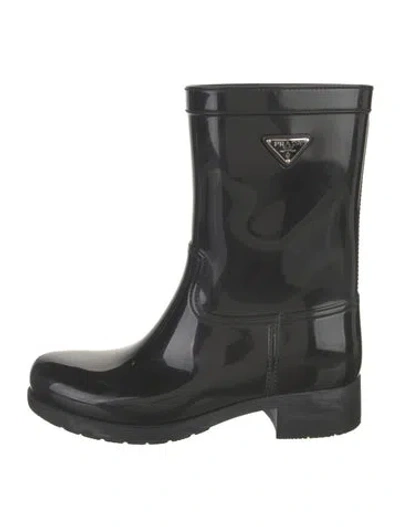Pre-owned Prada Rubber Rain Boots In Black