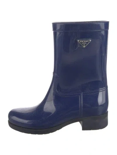 Pre-owned Prada Rubber Rain Boots In Blue