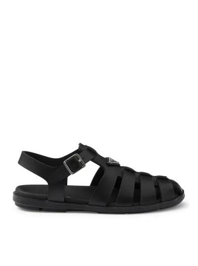 Prada Sandalen Mit Triangel-logo In Black