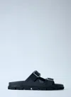 Prada Flat Sole Open Toe Leather Sandals In Black