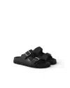 Prada Flat Sole Open Toe Leather Sandals In Black