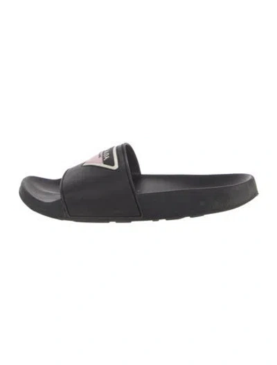 Pre-owned Prada Rubber Slides In Black