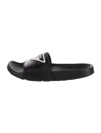Pre-owned Prada Rubber Slides In Black