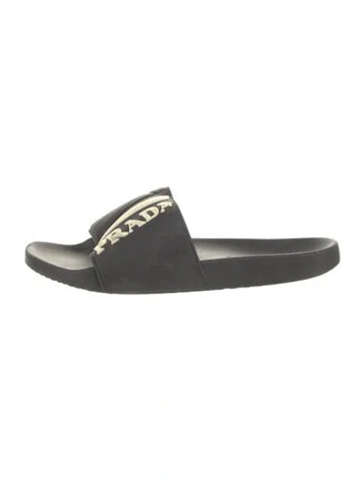 Pre-owned Prada Rubber Slides In Black
