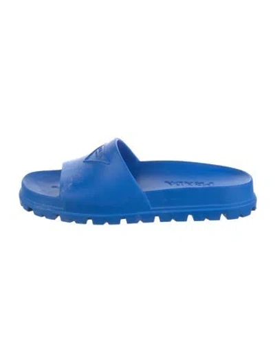Pre-owned Prada Rubber Slides In Blue