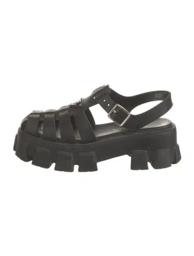 Pre-owned Prada Rubber Slingback Sandals In Black