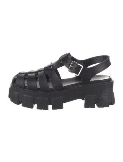Pre-owned Prada Rubber Slingback Sandals In Black