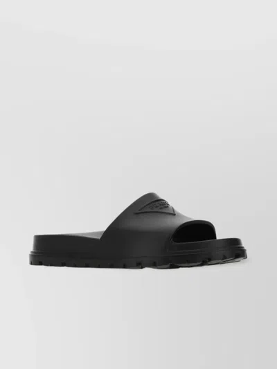 Prada Rubber Slippers With Iconic Logoed Triangle In Black