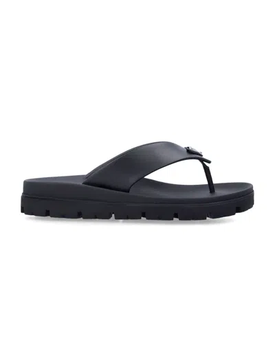 Prada Rubber Thong Sandals In Black