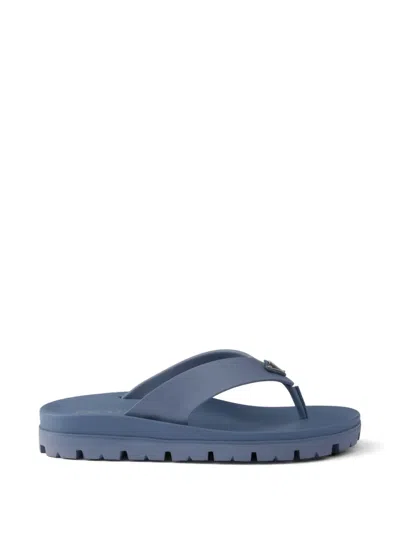 Prada Rubber Thong Sandals In Blue