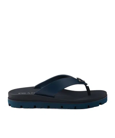 Prada Rubber Thong Sandals In Blue