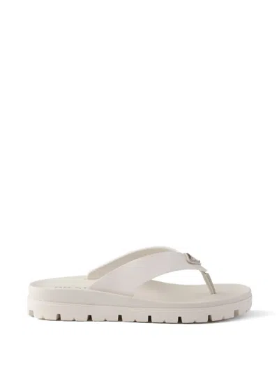 Prada Rubber Thong Sandals In White