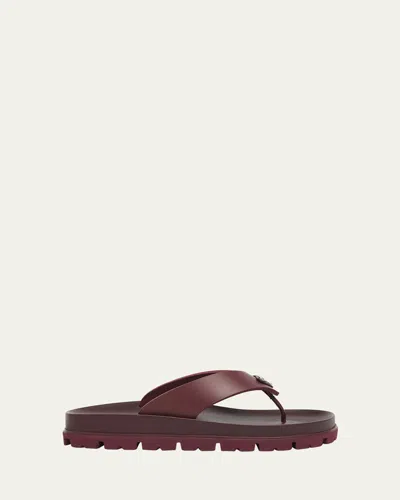 Prada Rubber Thong Slide Sandals In Burgundy