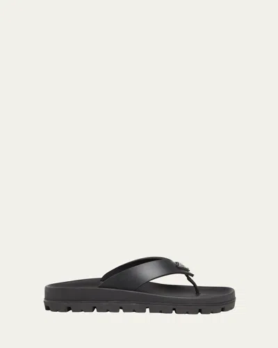 Prada Rubber Thong Slide Sandals In Nero