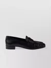 Prada Rounded Toe Loafers With Textured Detailing And Low Block Heel In Black