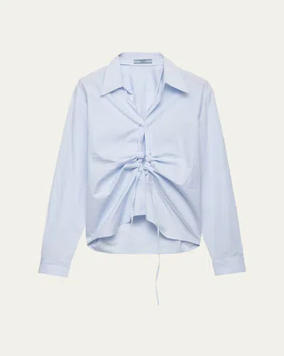Prada Ruched Laced Collared Blouse In Blue