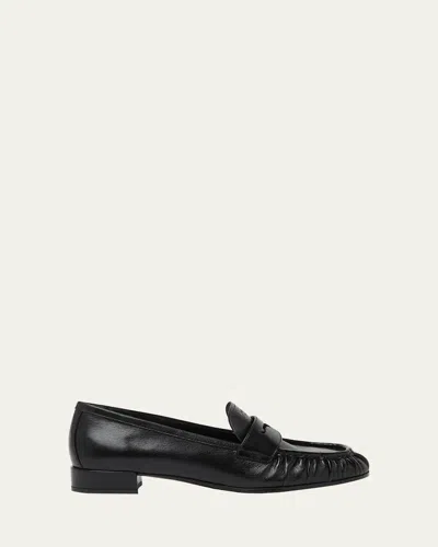 Prada Ruched Leather Loafers In Black