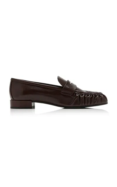 Prada Dark Brown Leather Loafers In Burgundy