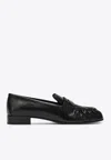 Prada Ruched Leather Penny Loafers In Black