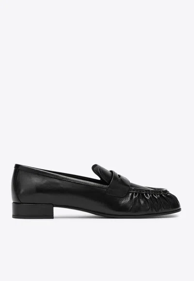 PRADA RUCHED LEATHER PENNY LOAFERS