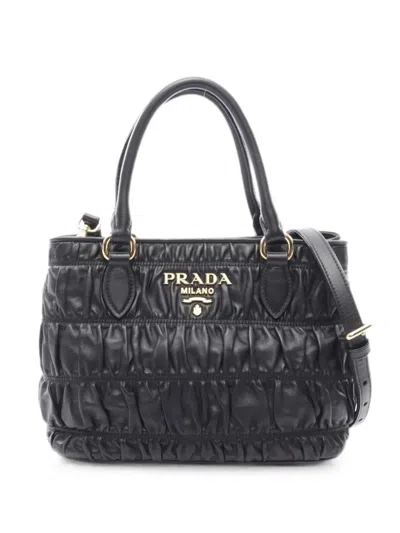 Pre-owned Prada Ruched Leather Shoulder Bag In Black