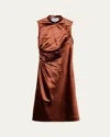 Prada Ruched Satin Silk Dress In F0033 Ruggine