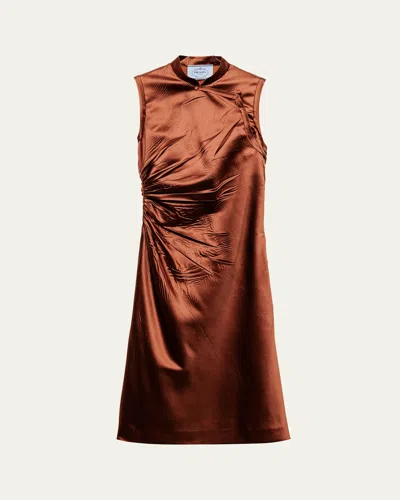 Prada Ruched Satin Silk Dress In F0033 Ruggine