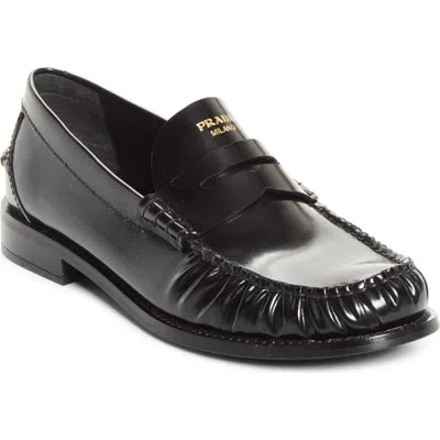 Prada Ruched Toe Penny Loafer In Black