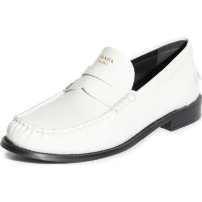Prada Ruched Toe Penny Loafer In White