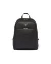 Prada Mens Black Logo-plaque Saffiano-leather Backpack In Black