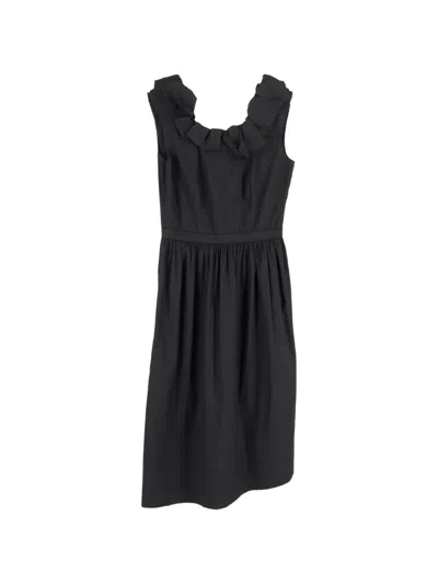 Pre-owned Prada Ruffled-collar Midi Dress In Black