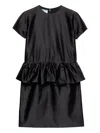 Prada Duchesse Silk Peplum Mini Dress In Black