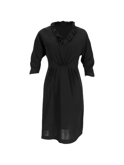 Pre-owned Prada Ruffled Midi Dress In Black