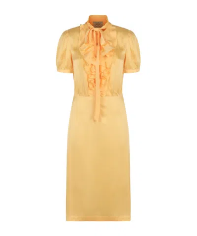 Prada Midi Dress In Cotton In Yellow