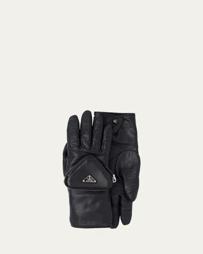 Prada Runaway Napa Gloves W/ Zip Pouch In Nero