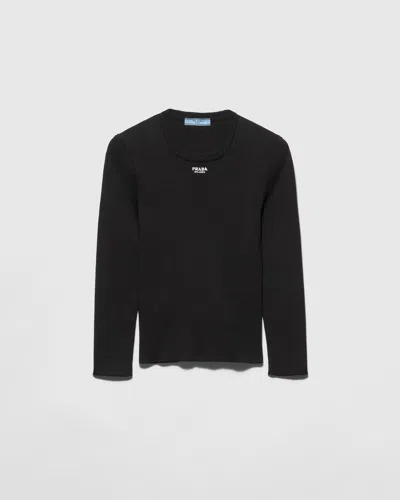 Prada Cotton Crew-neck Sweater In Black
