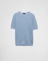 Prada Men's Short-sleeved Perforated Shirt In Himmelblau