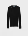 Prada Textured Wool Crewneck Sweater With Long Sleeves In Black