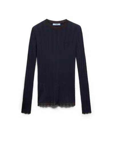 Prada Rundhalspullover Aus Wolle In Blue