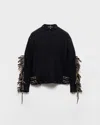 Prada Wool Crew-neck Sweater With Fringe And Studs In Black
