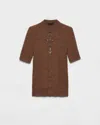 Prada Short Sleeve Wool Knit With Anchor Detail In Brown