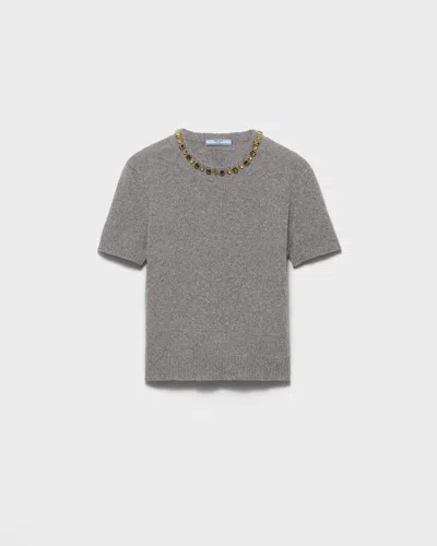 Prada Rundhalspullover Aus Wolle Und Kaschmir In Gray