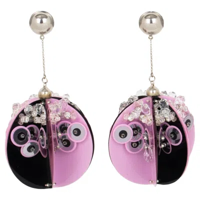 Pre-owned Prada Runway Collection Extra-wide Pink And Black Sequin Earrings